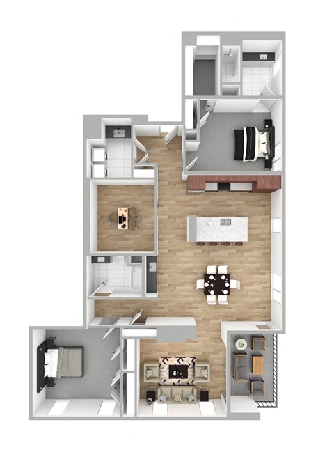 Floor plan for 2 beds, 2 baths, 2175 sqft
